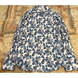 Desoto Mens Button Up Shirt White Blue Floral Print Long Sleeve Outdoor M